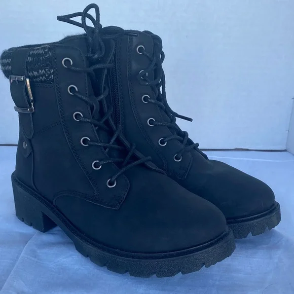 Pop Women's Black Side Zip Combat Boots - Picture 3 of 12